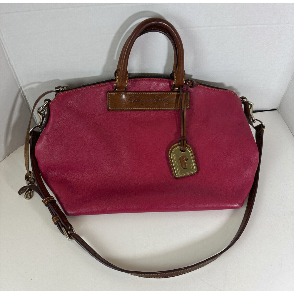Dooney & Bourke Genuine Florentine Vacchetta Leather Domed Satchel Handbag Purse - Picture 15 of 16